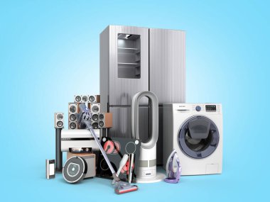 Modern ev aletleri E ticaret veya pazarlama edebiyatı için online alışveriş kavramı 3D gradyan üzerine yorumlama