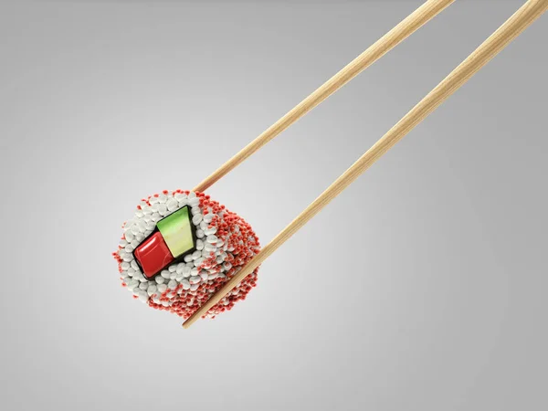 寿司棒上一个寿司卷3D渲染灰度梯度 — 图库照片