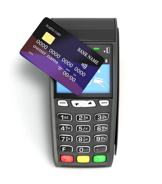 Contactloze Betaling Met Creditcard Terminal Render Wit — Stockfoto