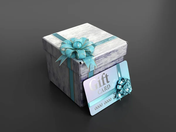 Gift Card Con Box Bow Rendering Sfondo Darck — Foto Stock