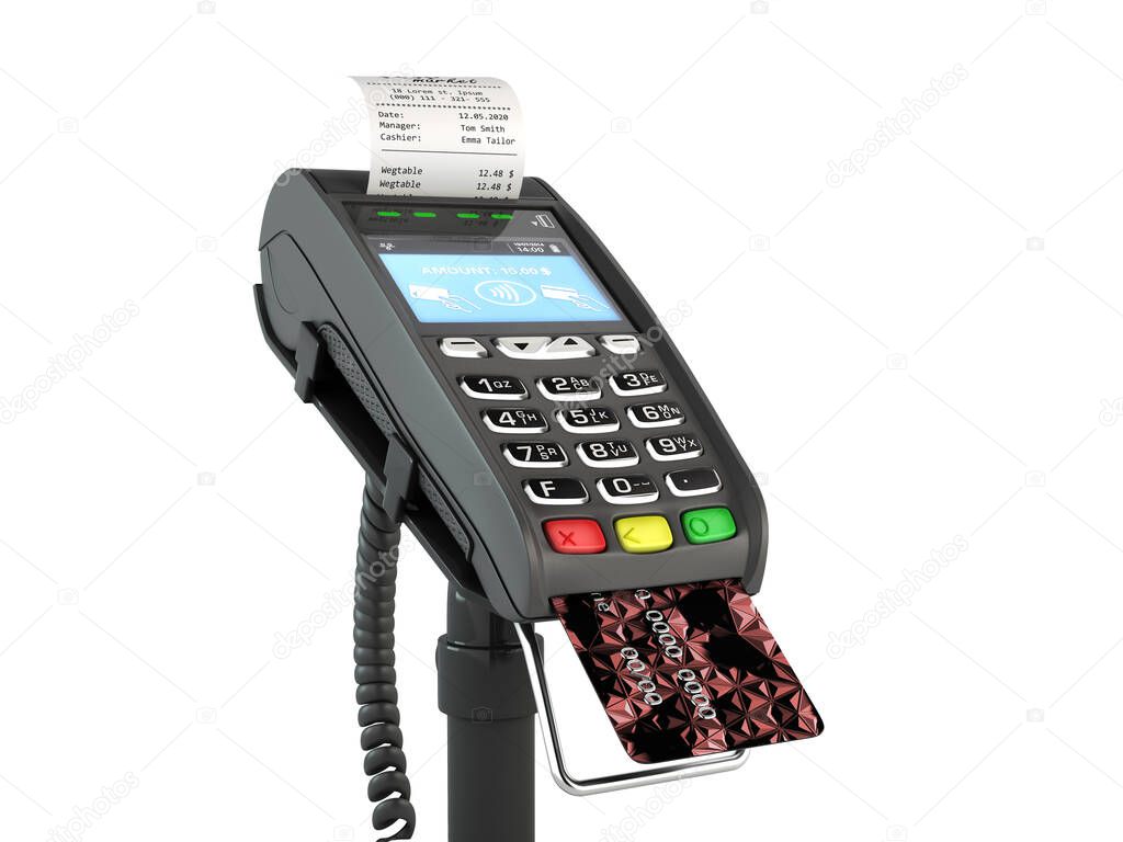 payment by credit card through the terminal 3d render on white