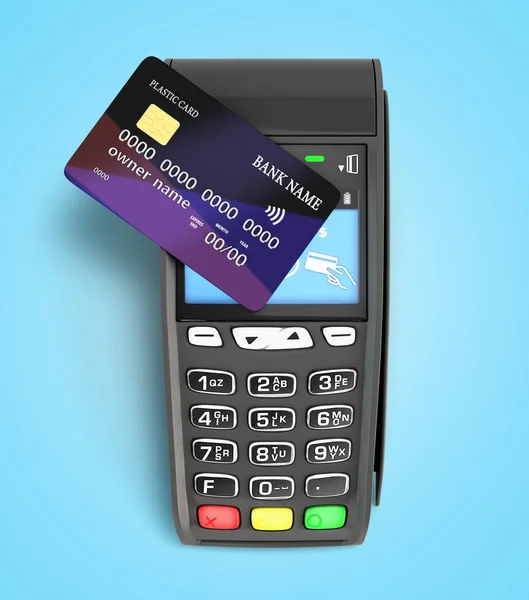 Kontaktlös Betalning Med Kreditkort Genom Terminalen Render Blå Gradient — Stockfoto