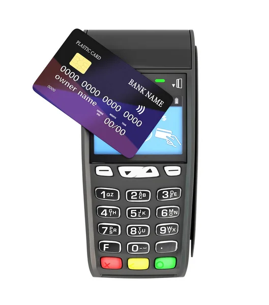 Pagamento Sem Contato Por Cartão Crédito Através Terminal Renderização Branco — Fotografia de Stock