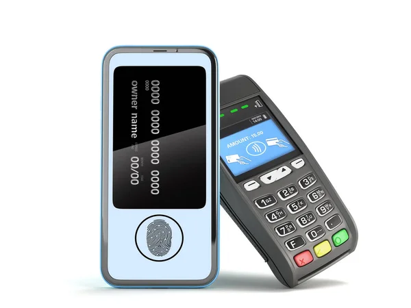 Contactloze Betaling Door Bobile Phone Banking Terminal Renderen Wit — Stockfoto