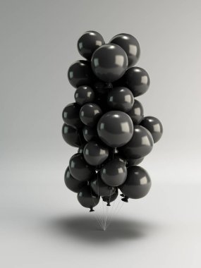 Siyah balonlar gri arkaplan üzerinde 3D görüntüleme