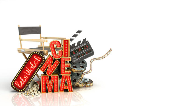 Онлайн кинотеатр имел легкую концепцию неф позволяет смотреть кино 3D рендеринг на белом