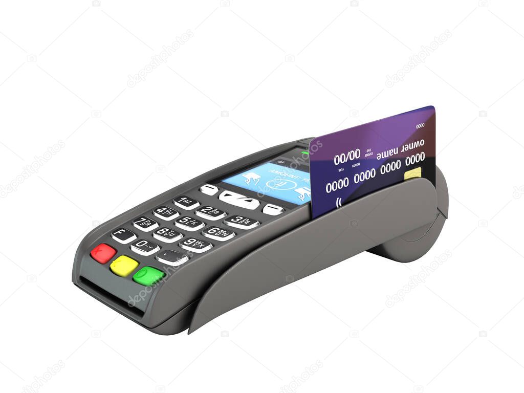 contactless payment by credit card through the terminal 3d render on white no shadow