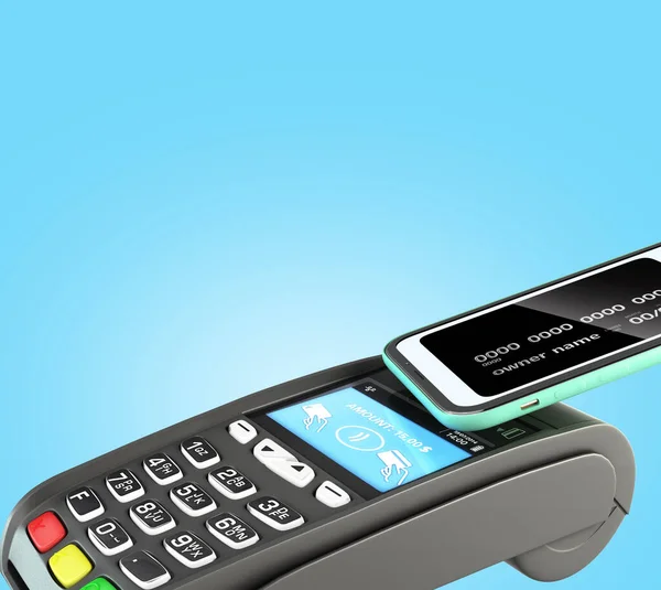 Pagamento Contactless Tramite Bobile Phone Banking Attraverso Terminale Rendering Gradiente — Foto Stock