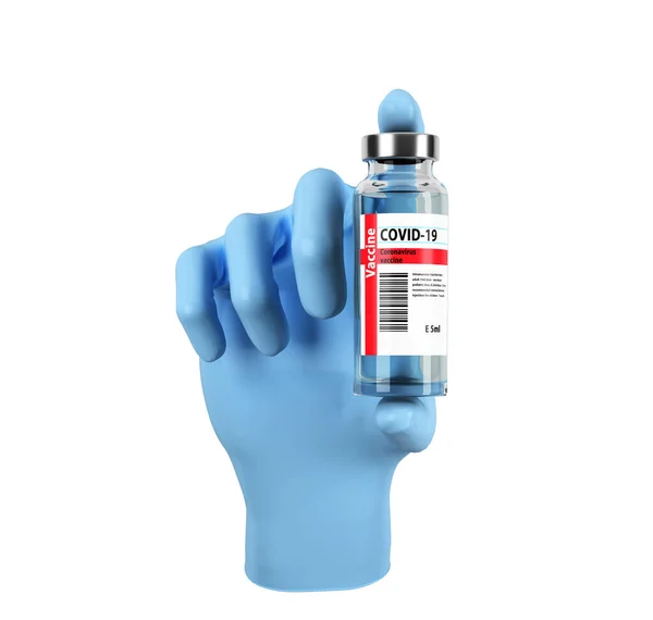 Concept Développement Vaccin Gant Médical Tient Ampoule Avec Vaccin Coronavirus — Photo
