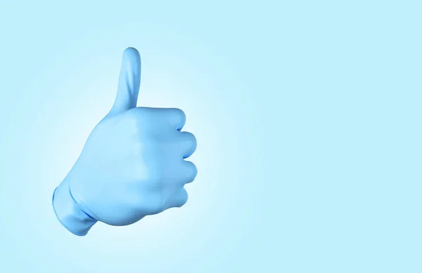 승인에 엄지손가락을 의료용 장갑푸른 경사에 렌더링 — 스톡 사진