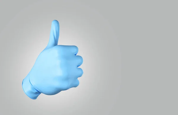 医療用手袋に親指を立ててグレーのグラデーションで3Dレンダリング — ストック写真