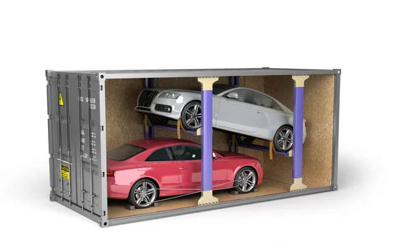 delivery of cars from auctions Cars loaded into a shipping container 3d render image