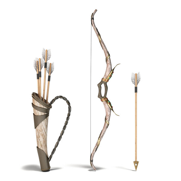 bow and arrow attributes of the dussehra holiday 3d render on white