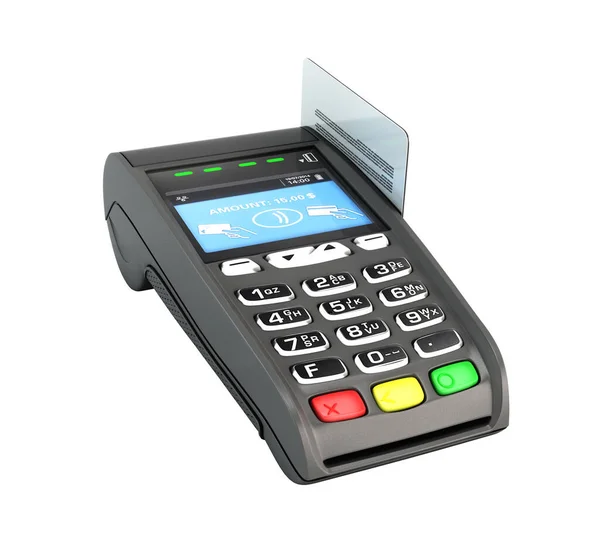 Kontaktlös Betalning Med Kreditkort Genom Terminalen Render Vit Ingen Skugga — Stockfoto