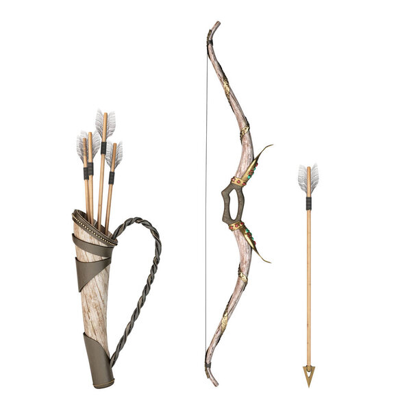 bow and arrow attributes of the dussehra holiday 3d render isolated on white