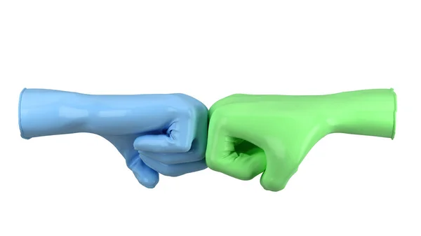 医療協力の経験の交換のハンドシェイク医療手袋の概念3Dレンダリング — ストック写真