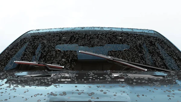 car wipers with red silicone coating sweep water from the car windshield 3d render on white