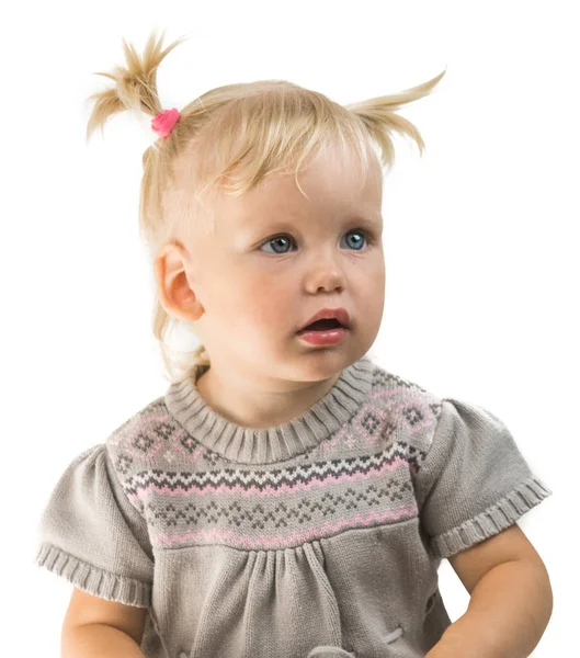 Baby girl toddler looking straight isolated — Stock Photo, Image