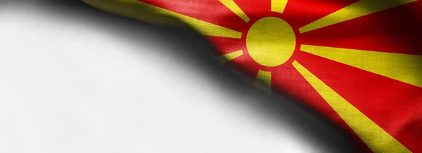 Mazedonien schwenkt Flagge auf weißem Hintergrund -Eckfahne — Stockfoto