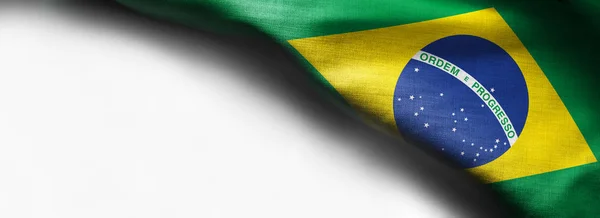 Brazilská vlajka tkanina na bílém pozadí - pravém horním rohu vlajky — Stock fotografie