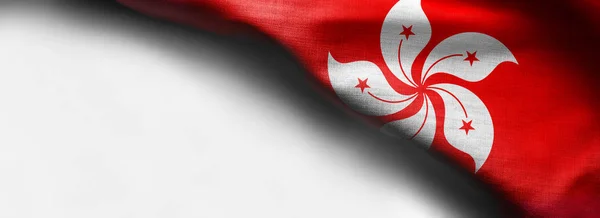 Realistische Flagge des Hongkong auf weißem Hintergrund - rechte obere Eckfahne — Stockfoto