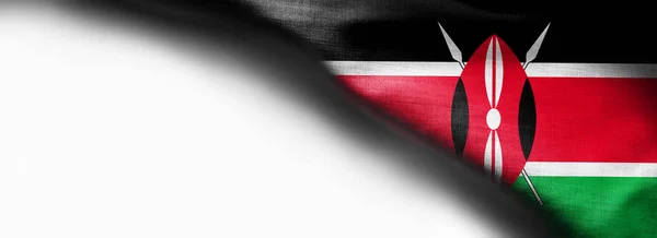 白い背景の右上隅の旗の生地の風合いにケニアの旗パターン — ストック写真