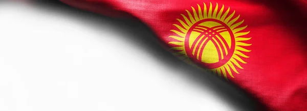 Realistische Fahne von Kyrgyzstan auf weißem Hintergrund - rechte obere Eckfahne — Stockfoto