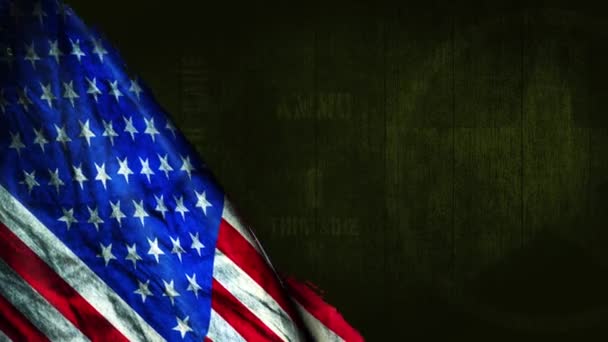 Vojenská Dřevěná Pozadí Armádní Krabice Municí Munici Vlajka Usa — Stock video
