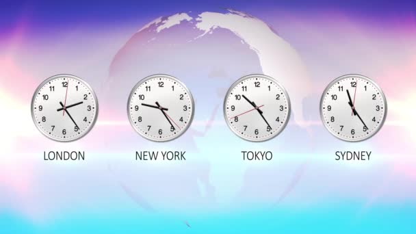 Часовой Пояс Light Globe Деловые Часы Отсчитывают Часов Секунд Биржа — стоковое видео