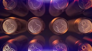 4k alüminyum kola soda kutu döngü arka plan. bira fıçıları. enerji içeceği. geri dönüşüm yakın çekim