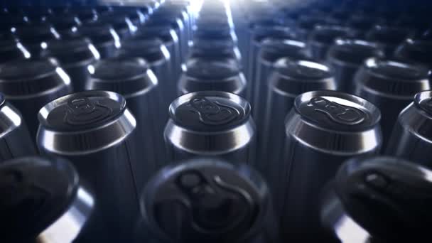 Bira Kasası Alüminyum Soda Cans Enerji Içeceği Döngü Arka Plan — Stok video