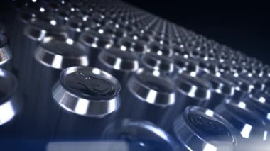 4k geri dönüşüm alüminyum kola soda kutu döngü arka plan. bira fıçıları. enerji içeceği. yakın çekim