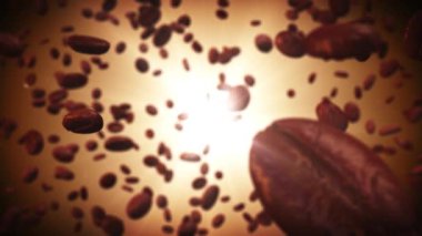 Uçan kahve çekirdekleri ile 4k Arka plan.kavrulmuş coffe parlaklık
