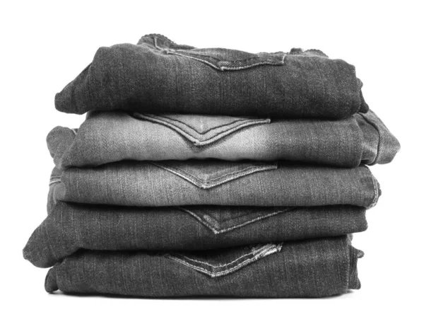 Jeans Stacked Isolated White Background — Stock Photo, Image