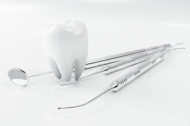 3D render diş dişçi ile seç. Diş, tıp ve sağlık kavramı. Sözlü dişlerle ilgili sağlık bilgisi. Sözel kaygı