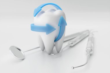 3D render diş dişçi ile seç. Diş, tıp ve sağlık kavramı. Sözlü dişlerle ilgili sağlık bilgisi. Sözel kaygı