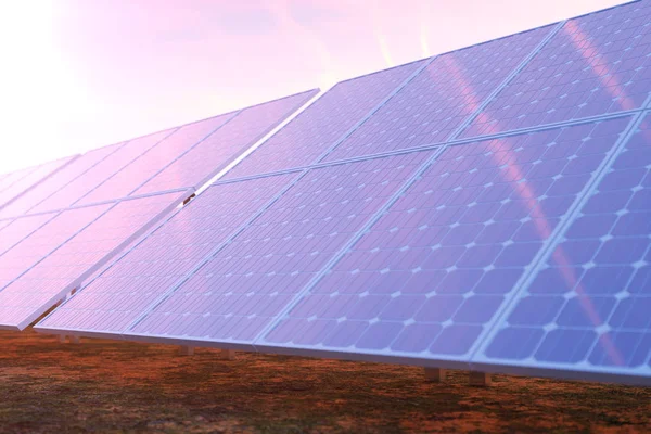 Rendering Solenergi Generationens Teknik Alternativ Energi Solar Battery Panel Moduler — Stockfoto