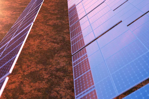 Tecnología Generación Energía Solar Renderizado Energía Alternativa Módulos Panel Batería — Foto de Stock