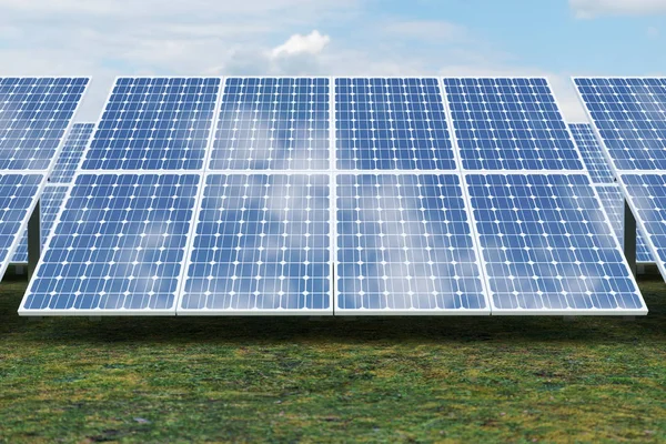 Technologii Wytwarzania Energii Słonecznej Renderowania Alternatywnych Źródeł Energii Moduły Panelu — Zdjęcie stockowe