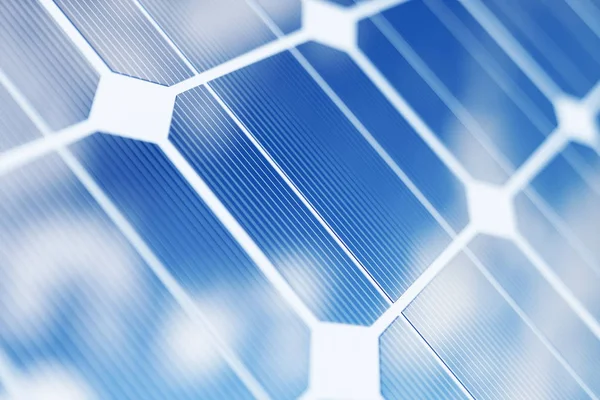 レンダリング太陽光発電技術 代替エネルギー 青空と太陽電池パネル モジュール — ストック写真