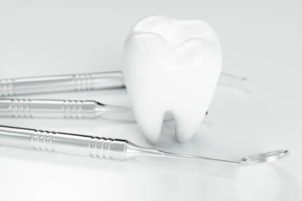 Rendering Zahn Mit Zahnarzt Pickel Zahn Medizin Und Gesundheitskonzept Mundhygiene — Stockfoto