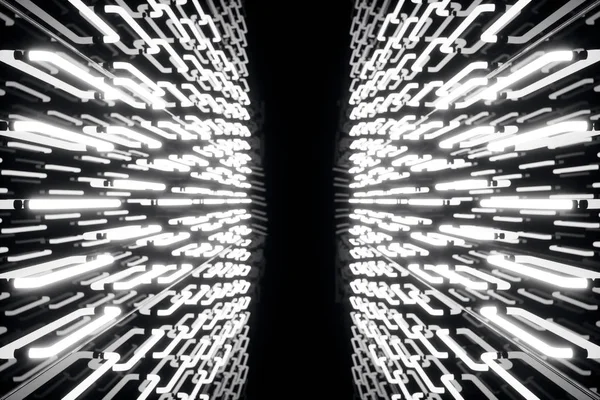 3d 渲染 abstrac 未来黑暗走廊与霓虹灯。发光的光。未来建筑背景 — 图库照片