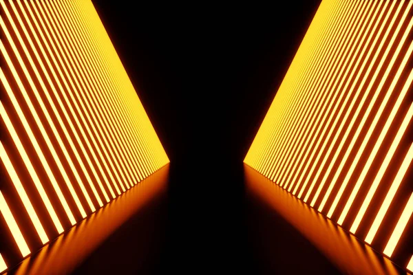 3D-Rendering dunkel beleuchteter Korridor aus rotem Neonlicht. elegantes futuristisches Neonlicht an der Wand. — Stockfoto