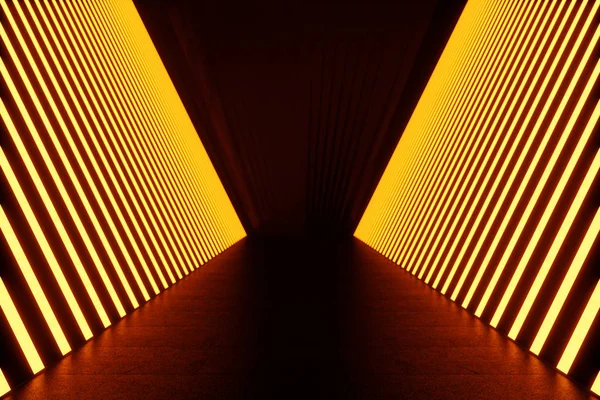 3 d レンダリング赤いネオンの光の廊下照明の暗い。エレガントな未来的なネオンの光の壁に. — ストック写真