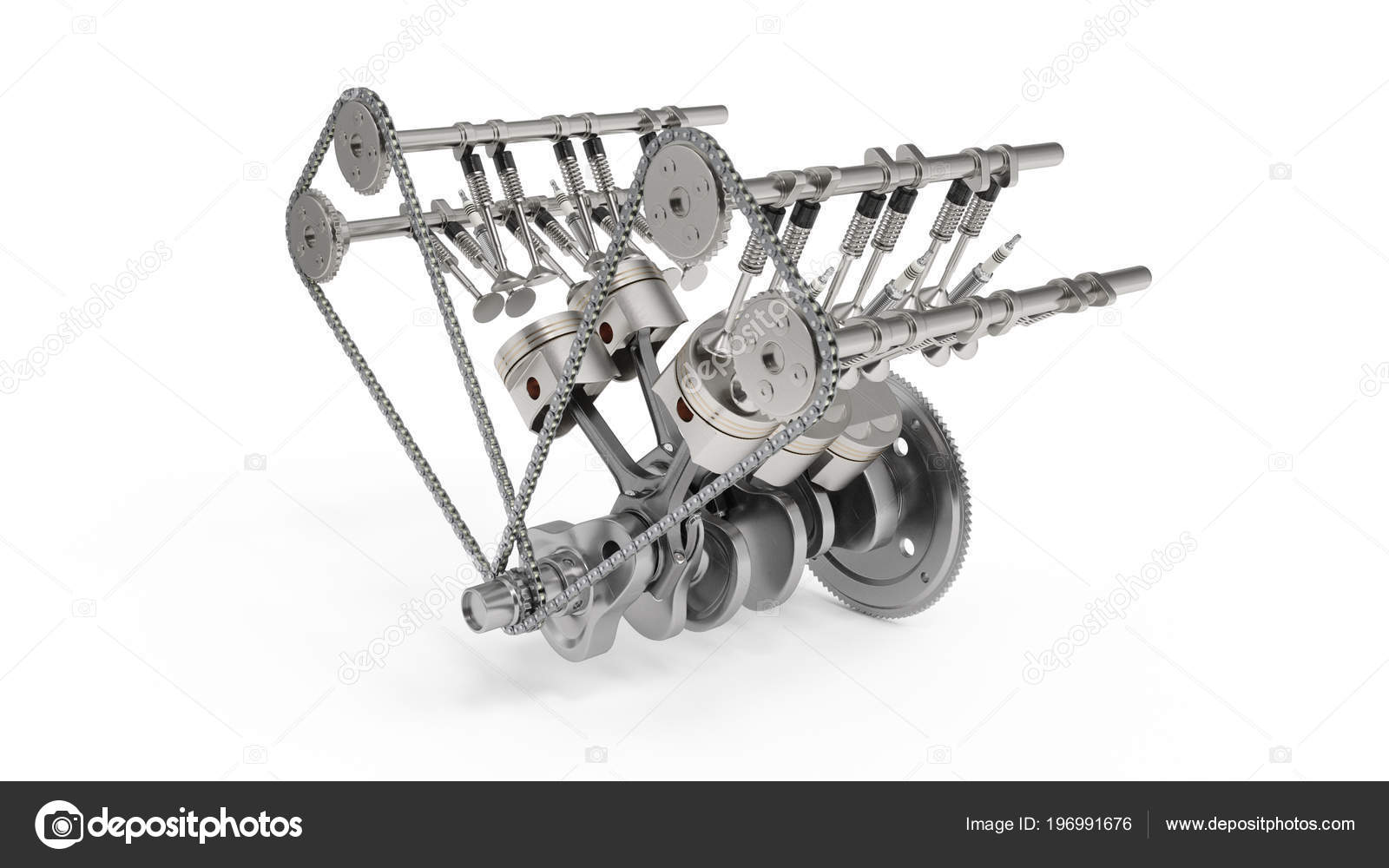 3D-Darstellung eines Verbrennungsmotors. Motorteile, Kurbelwelle