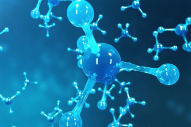 3D render molekülleri. Atomlar bacgkround. Başlık sayfası veya el ilanı için tıbbi geçmişi. Atomik düzeyde moleküler yapısı.