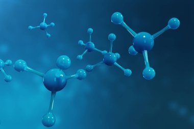 3D render molekülleri. Atomlar bacgkround. Başlık sayfası veya el ilanı için tıbbi geçmişi. Atomik düzeyde moleküler yapısı