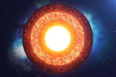 Yapı çekirdeği dünya. Toprak yapısı katmanları. Yerkabuğunun yapısı. Kesit alanı görünümünde dünya. Nasa tarafından döşenmiş bu görüntü unsurları. 3D render
