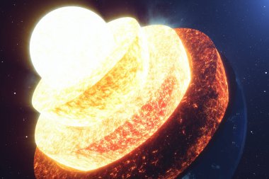 Yapı çekirdeği dünya. Toprak yapısı katmanları. Yerkabuğunun yapısı. Kesit alanı görünümünde dünya. Nasa tarafından döşenmiş bu görüntü unsurları. 3D render
