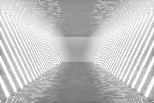 レンダリング抽象ルーム インテリア ネオン 未来の建築の背景 デザイン プロジェクトのモックアップ — ストック写真
